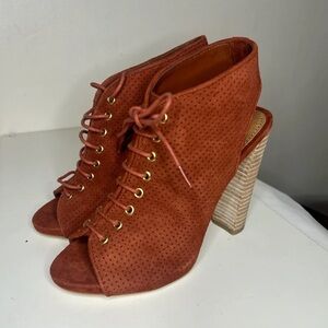 Elegant Lace-Up Peep Toe Heels - Terracotta
